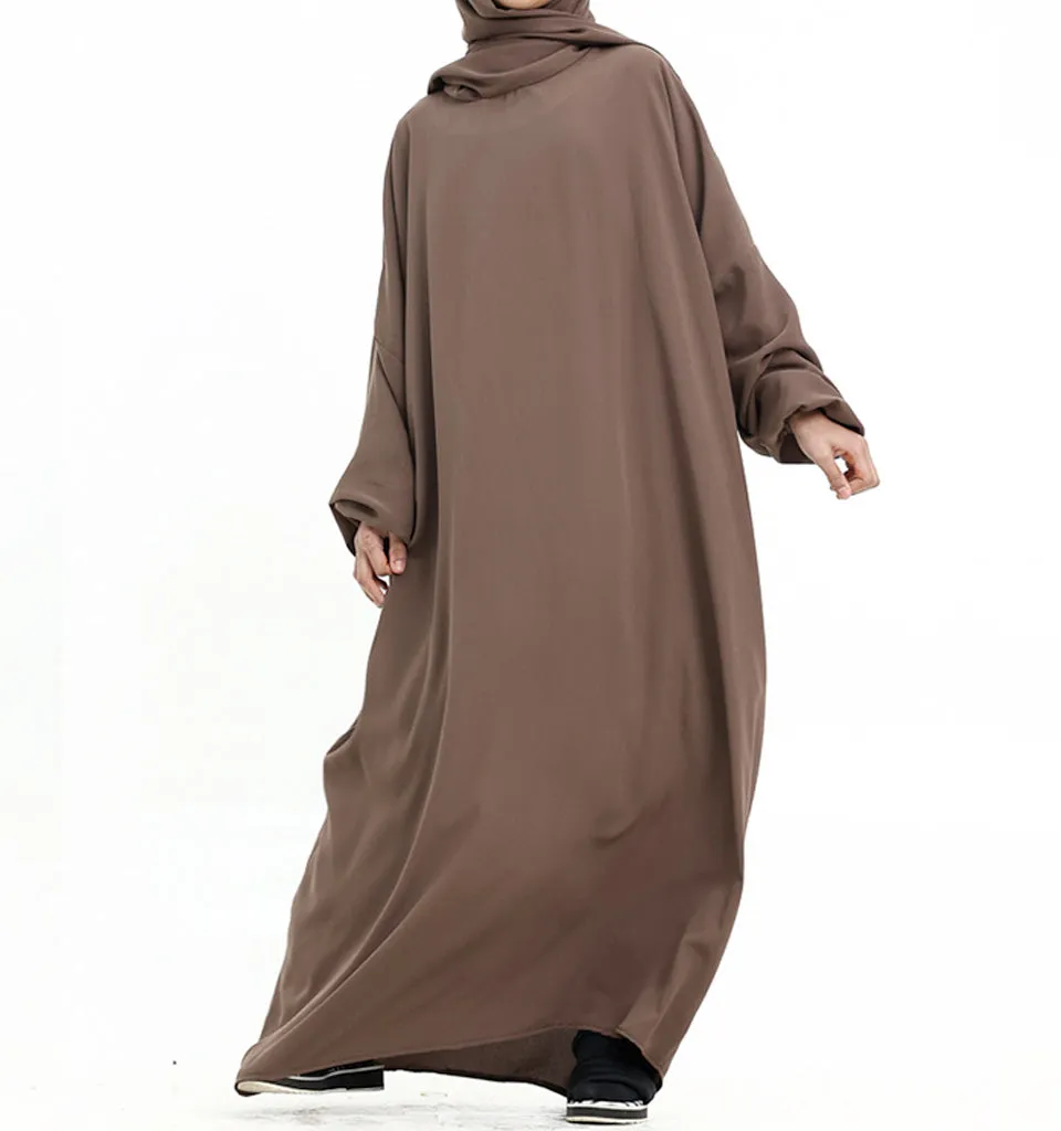 Mocha Instant Hijab Girls Abaya