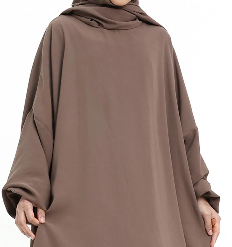Mocha Instant Hijab Girls Abaya