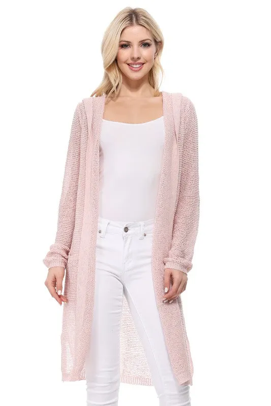 Open Stitch Hoodie Long Cardigan