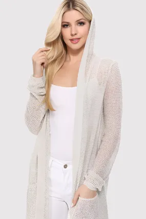 Open Stitch Hoodie Long Cardigan