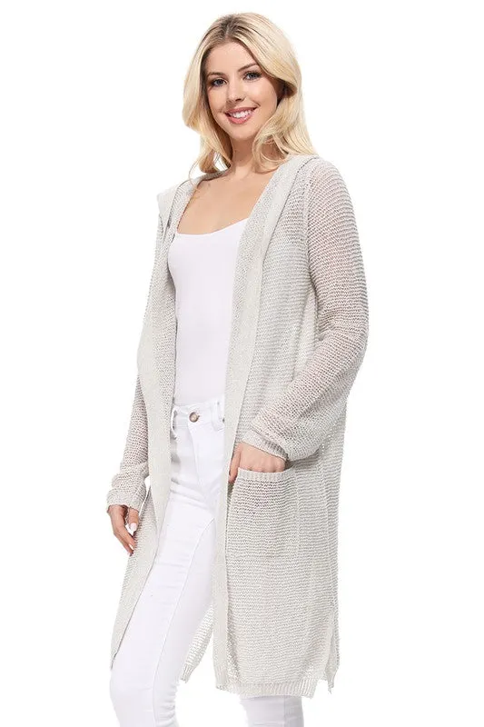 Open Stitch Hoodie Long Cardigan