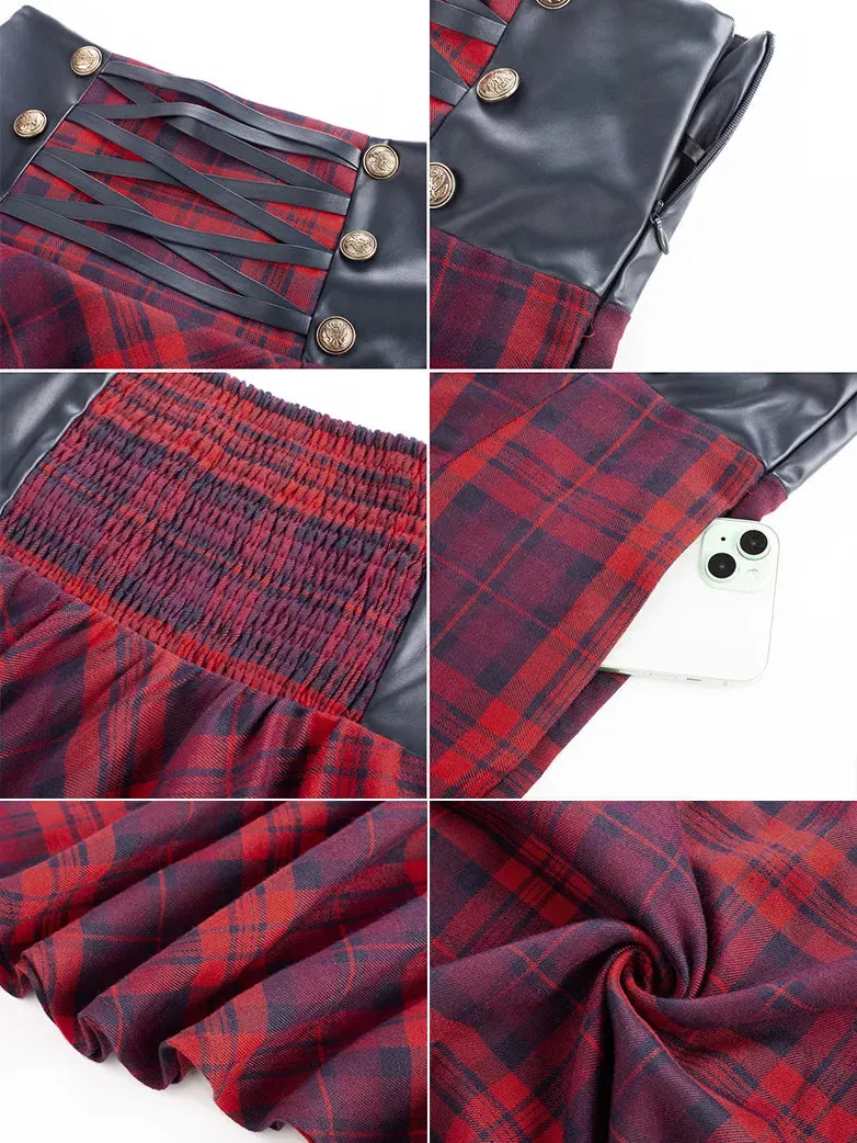 Plaided High Waist Buttons Decorated A-Line Skirt