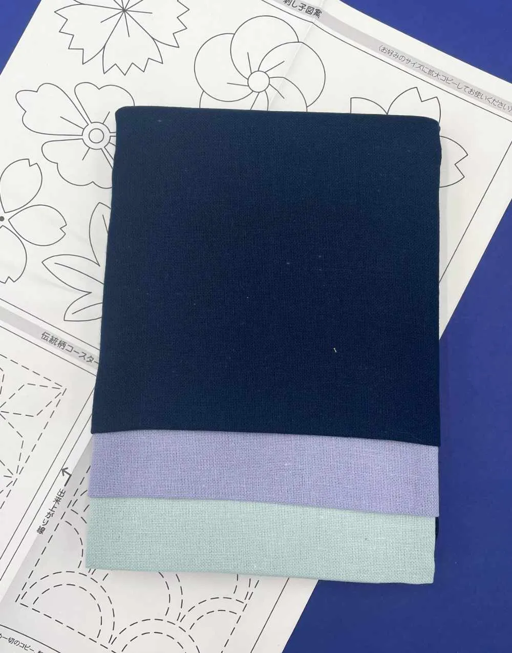 Plain Sashiko Hanafukin Fabric, Blues
