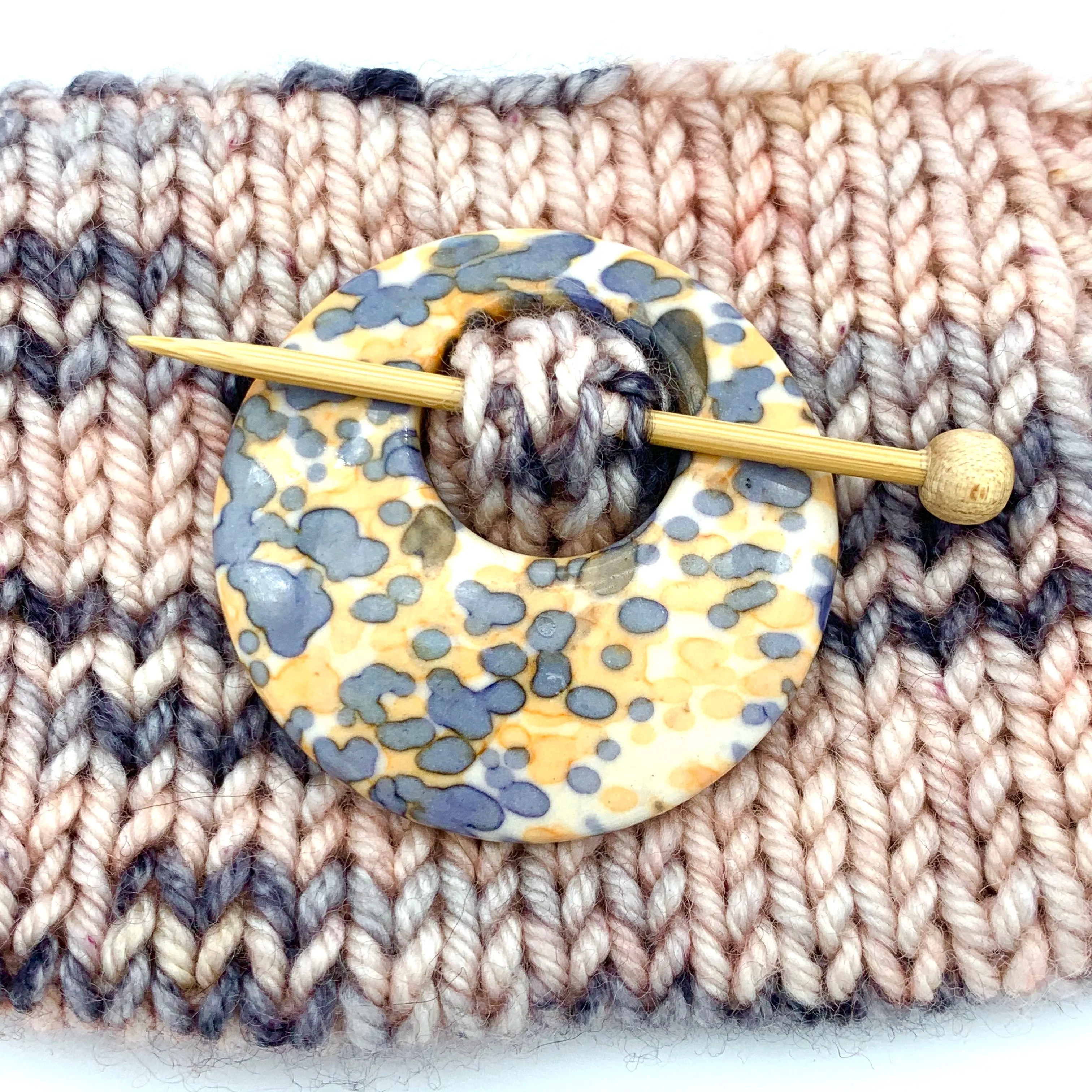 Porcelain Shawl Pin ~ Skipping Stones Blue and Orange