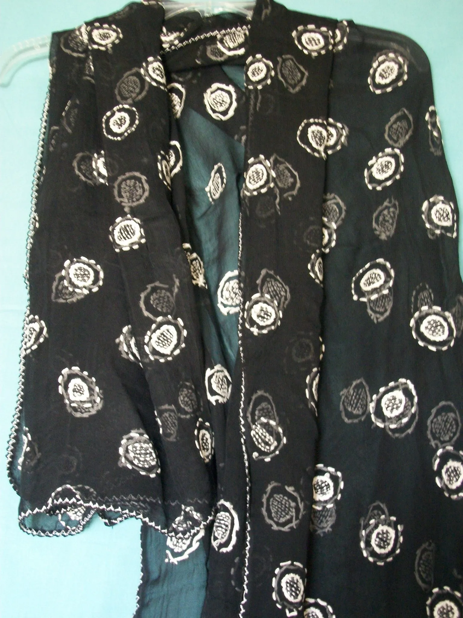 Scarf 1012 Black Georgette Phulkari Dupatta Chunni Shawl Wrap Shieno Sarees