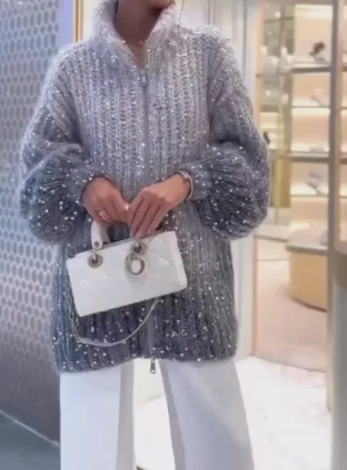 Shiny Sweater Cardigan
