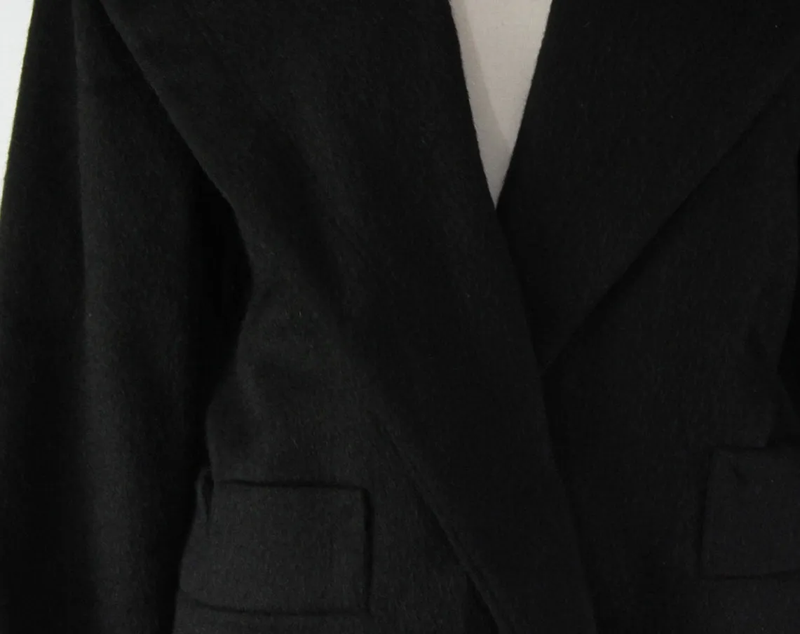 Size 12 1950s Winter Coat - Top Quality Black Furry Wool Overcoat - Posh Mid Century 50s Outerwear - Flash Striped Lining - Bust 38