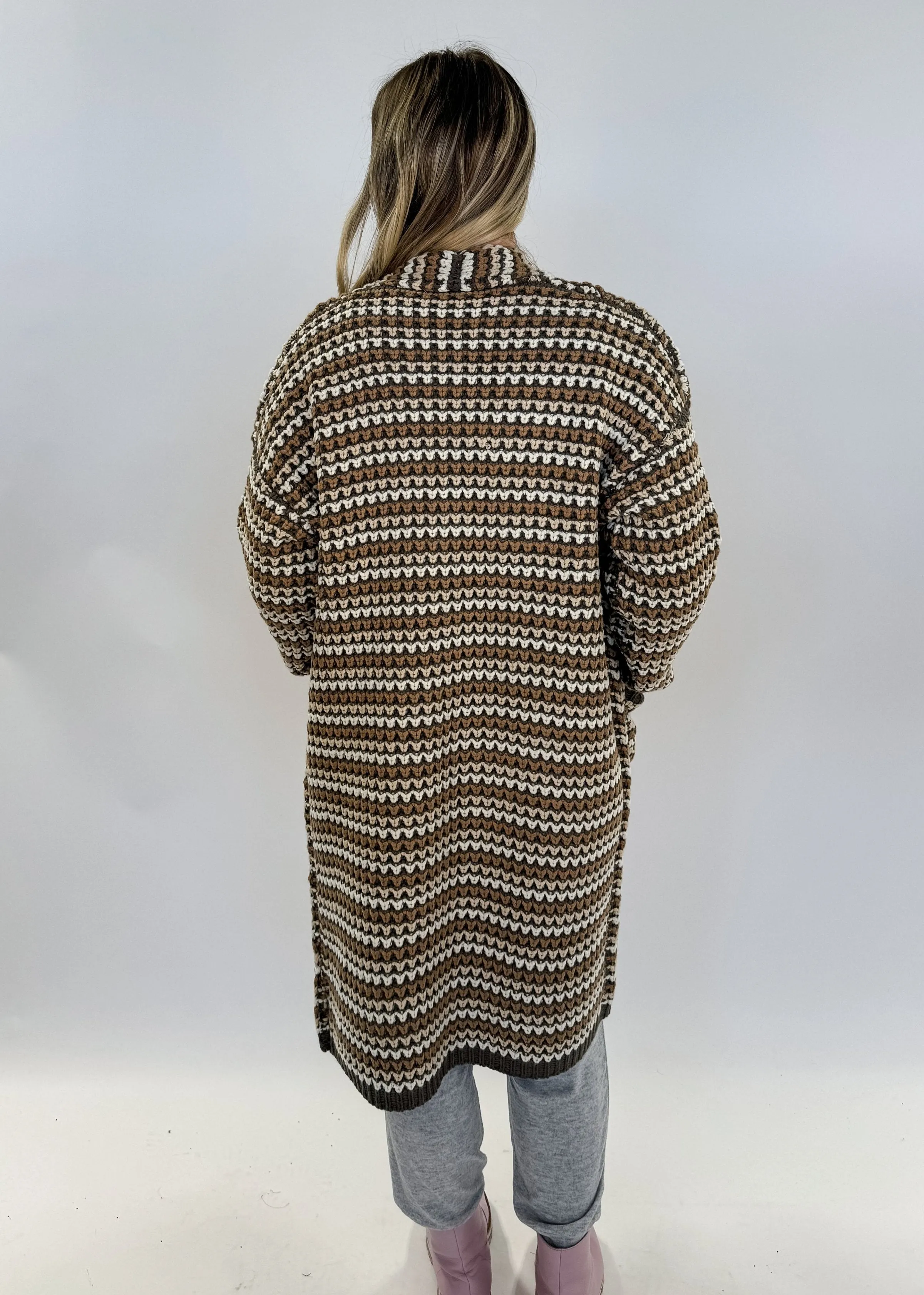 Striped Knit Cardi Ribbed Open