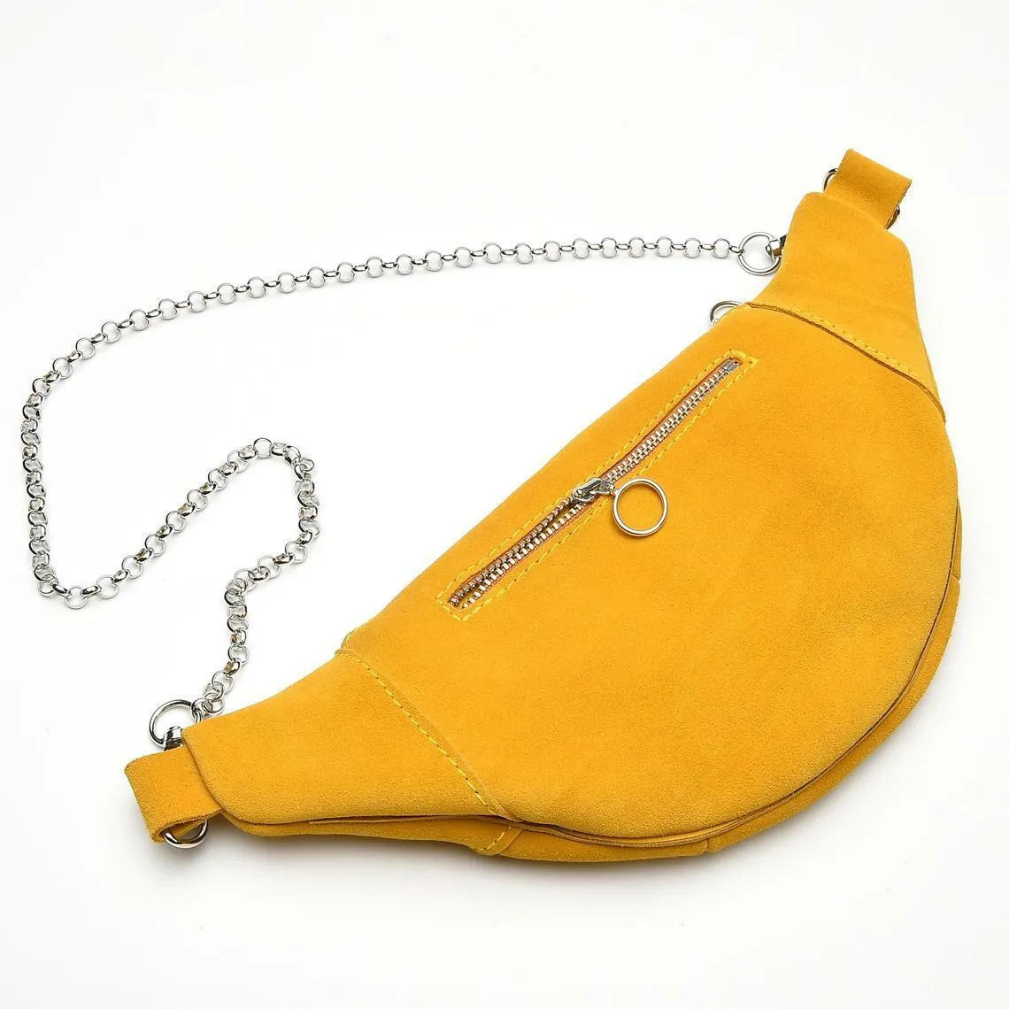 Suede Leather Adjustable Yellow Waist Bag Purse Belt Pouch