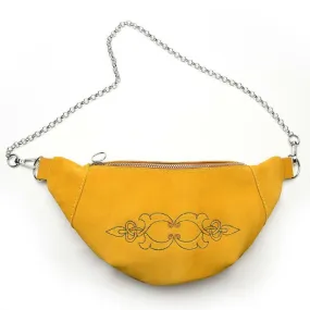 Suede Leather Adjustable Yellow Waist Bag Purse Belt Pouch