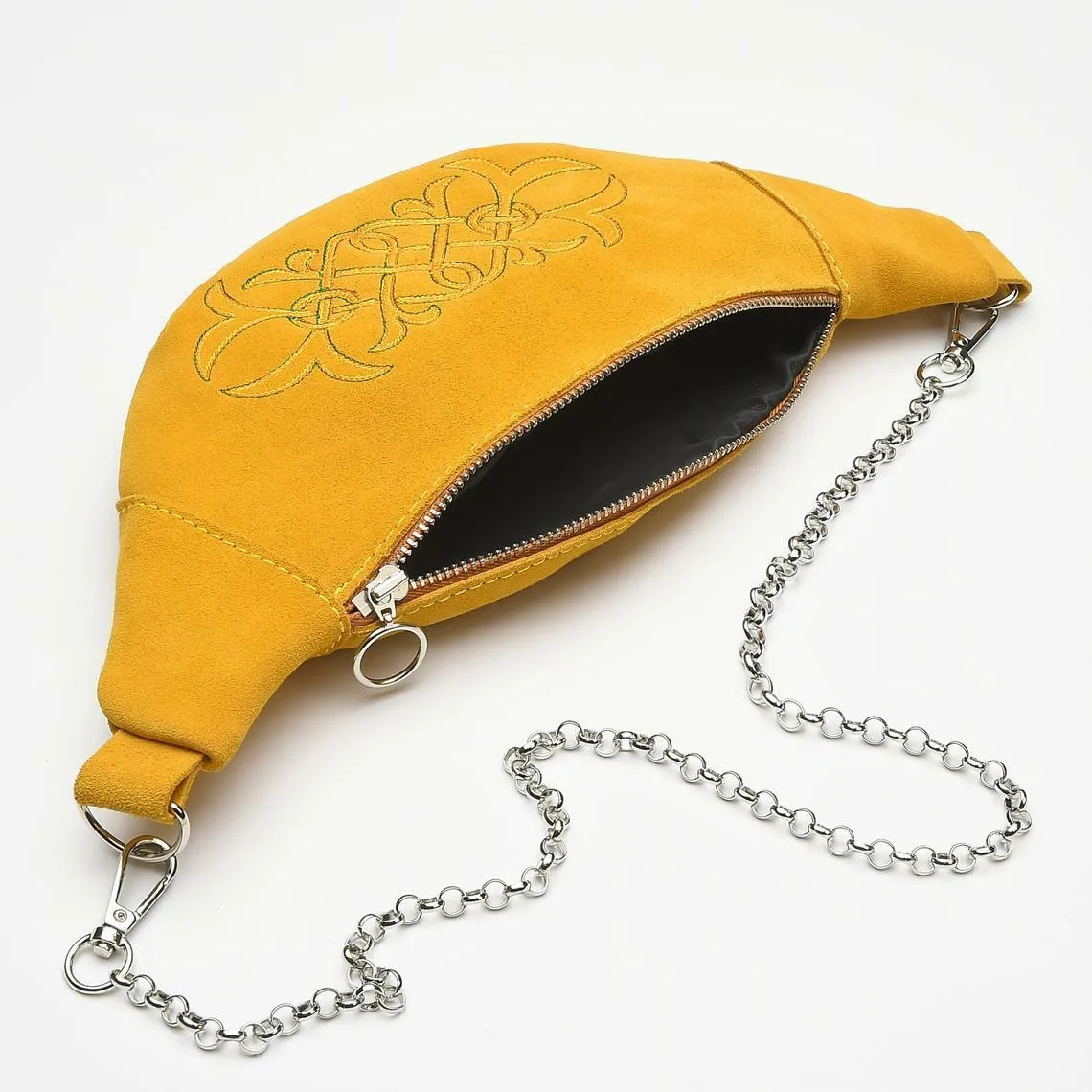 Suede Leather Adjustable Yellow Waist Bag Purse Belt Pouch