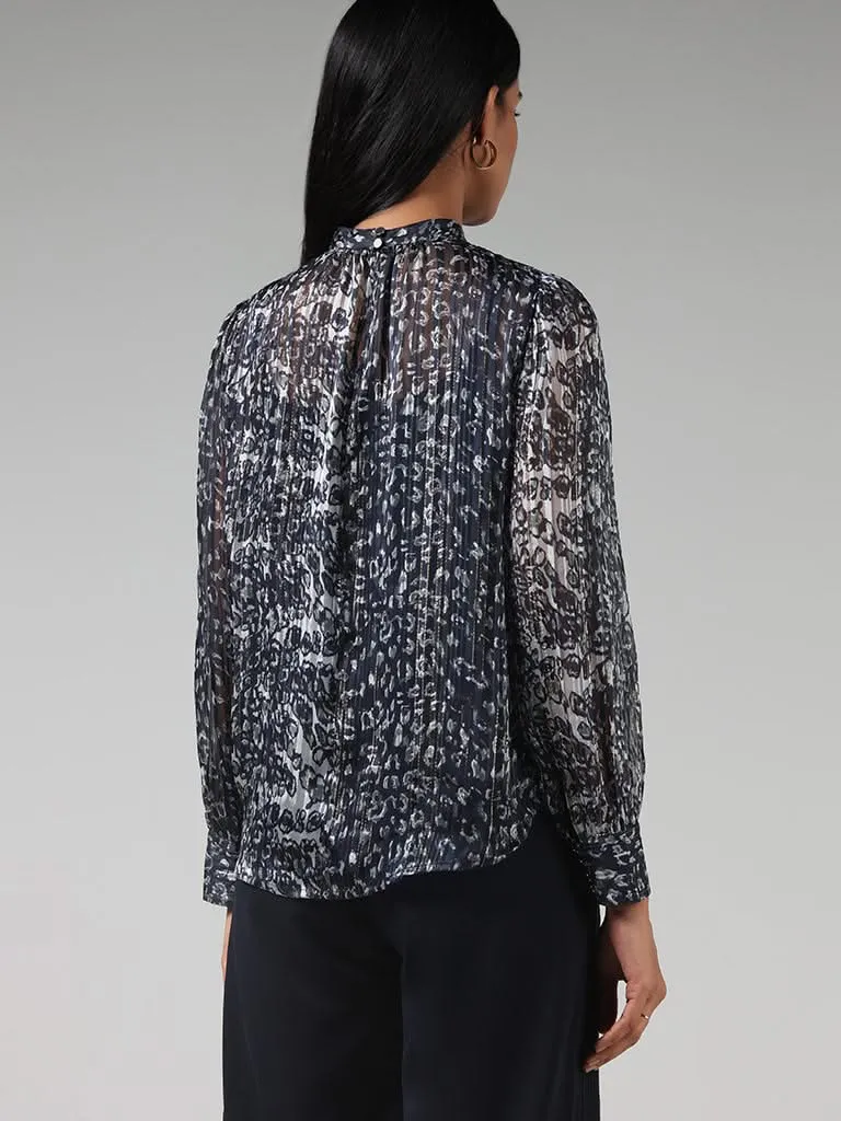 Wardrobe Navy Printed Pleated Top & Camisole Set