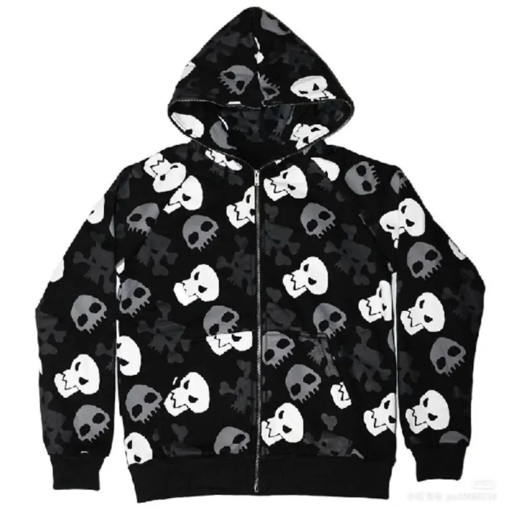 Y2k Sweatshirt Women Mall Goth Goth Harajuku Skull Print Long Sleeve Zipper Cardigan Hoodie Emo Top Autumn Fashion
